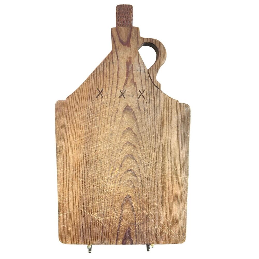 Vtg Wooden Carved Moonshine Bottle- Some wear staining- 15x9" table decor rustic